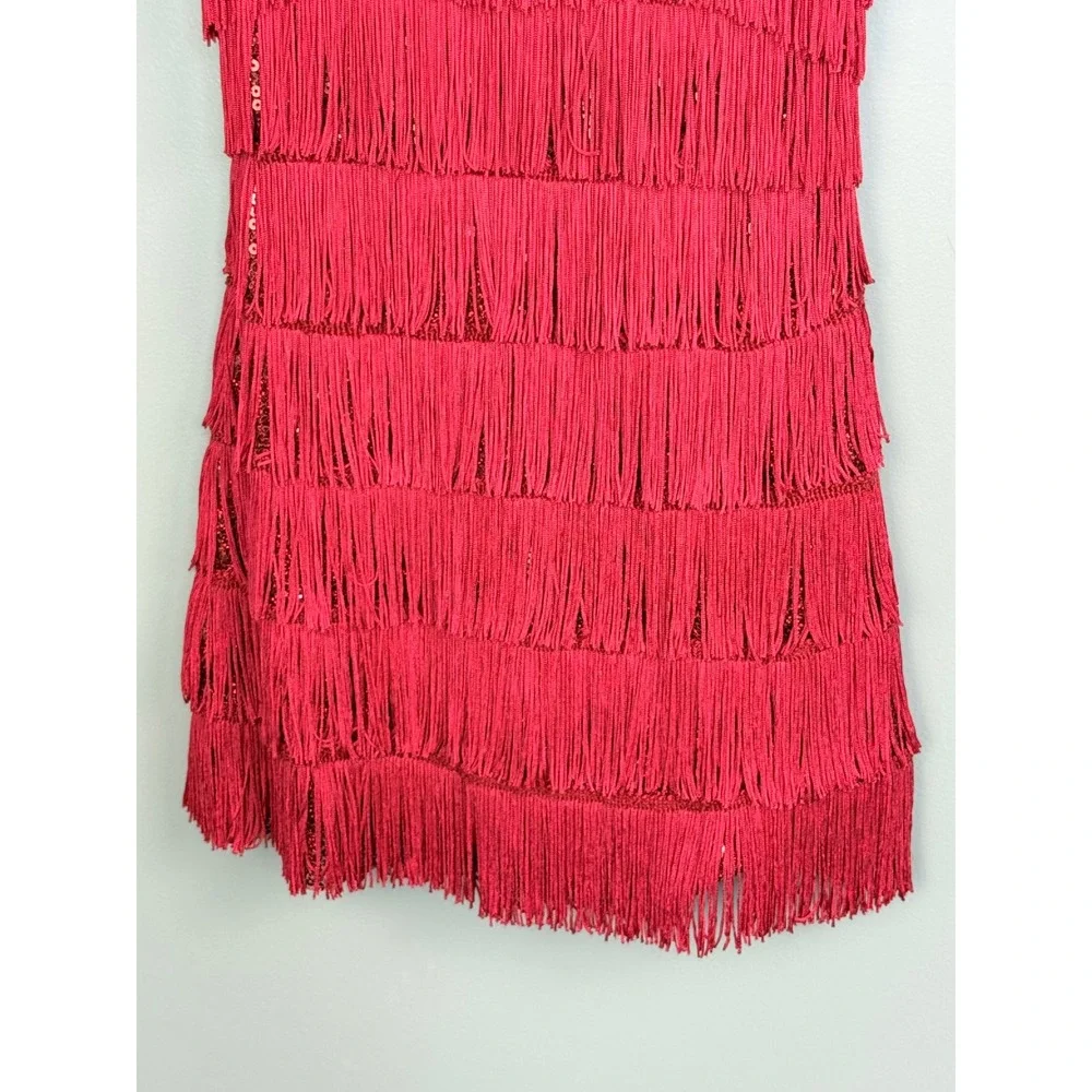 Weissman‎ Dance Costume Dress Kids LC Red Nylon Spandex Fringe Sequin 8810